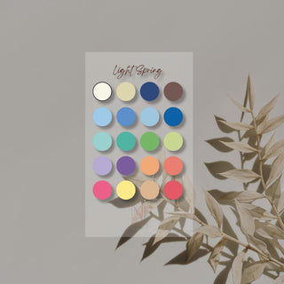 Detailed swatches on Clear Colour/color Sub-Season Card for seasonal color analysis which helps you identify flattering colors for your personal palette. a must-have tool for accurate personal color analysis and capsule wardrobe planning. Clear Colour/Color Sub-Season Card in a purse or on a shopping trip — portable color analysis guide to confidently choose the best shades while shopping. This one is True/Warm Autumn.